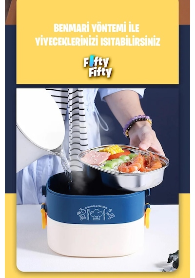 Vagonlife 1200 Ml İki Kat Üç Bölme Paslanmaz Çelik Bento Lunch Box fflbox50251