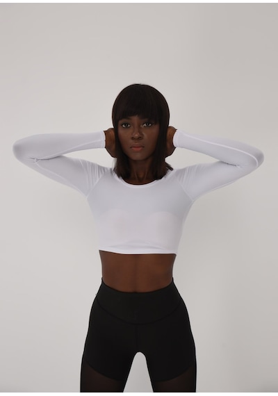 Lismina Uzun Kollu Crop Spor Tişört Beyaz