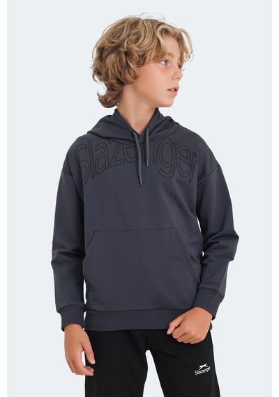 Slazenger Letto Unisex Çocuk Kapüşonlu Cepli Koyu Gri Sweatshırt Koyu Gri