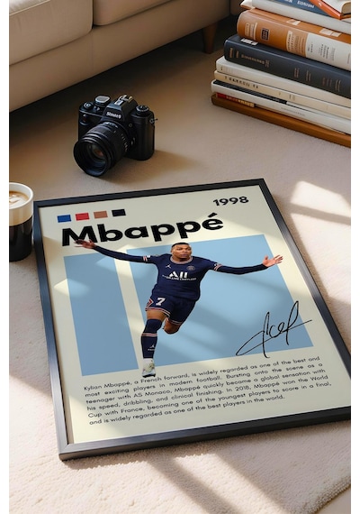 Kylian Mbappe Çerçeveli Tablo - Dekoratif Çerçeveli Futbolcu Poster Tablo