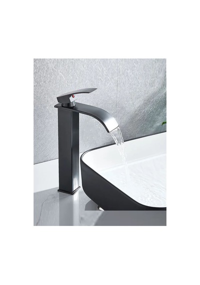 Rena Design Siyah Çanak Lavabo Bataryası Oval Çıkış Havza Model Uzun/yüksek Lavabo Musluğu Çift Girişli