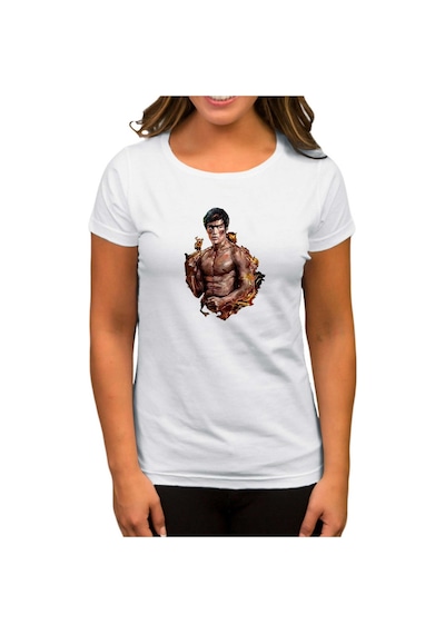 Bruce Lee Kick Dragon Beyaz Kadın Tişört Beyaz