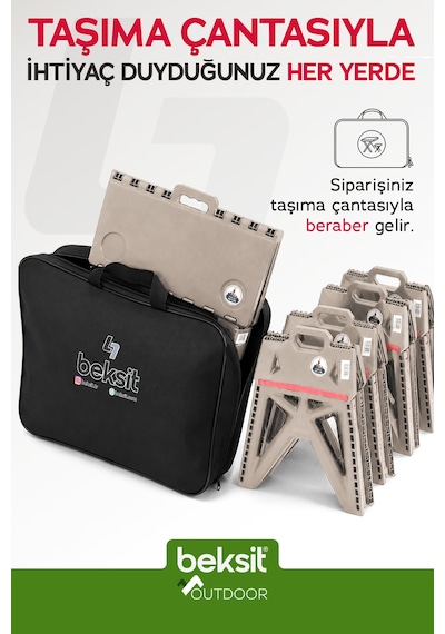 Outdoor Herkül Premium Katlanır Kamp Masa Takımı Seti-bej Çantalı Bej Bej