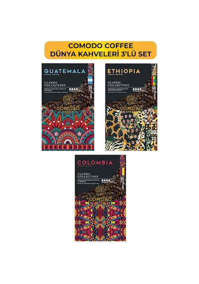 Comodo Coffee Dünya Kahveleri Seti Çekirdek Kahve 3 x 250 G