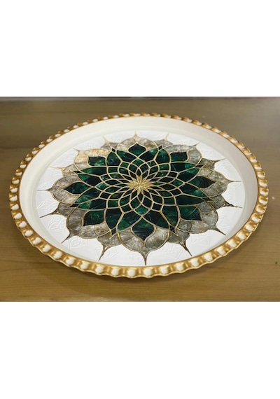 Acar Rose Desenli Yuvarlak Tepsi 47 Cm