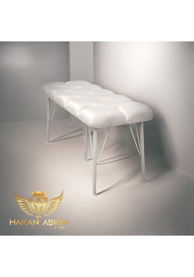 By Hakan Aşkın Beyaz Metal Ayaklı Babyface Puf & Bench Ekru Beyaz