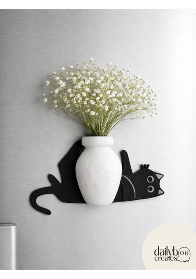 Kedi Bıyığı Toplayıcı Magnet-vazolu Buzdolabı Süs-2 Renkli Yatan Kedi Bıyığı Biriktirme Magnet Siyah