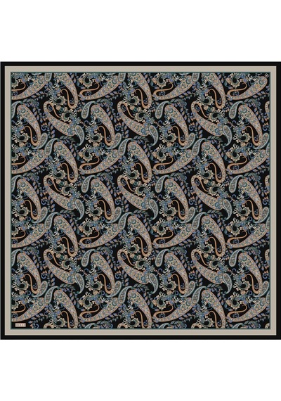 BELLİ Saf İpek Eşarp 4101d02 Sura İpek -3683 - 90 X 90 / Siyah - Petrol Siyah - Petrol
