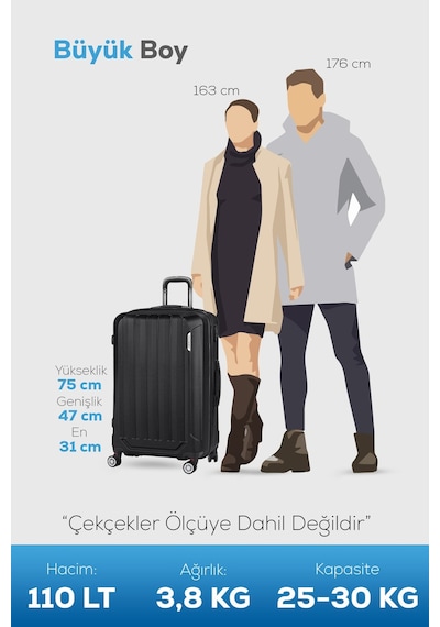 Polo&Sky Spring Model Siyah Renk Büyük Boy Valiz Bavul Siyah
