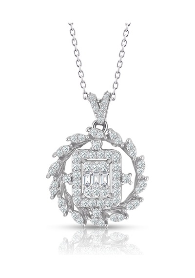 0.60 Ct. Modern Tasarım Baget Kare Tektaş Kolye