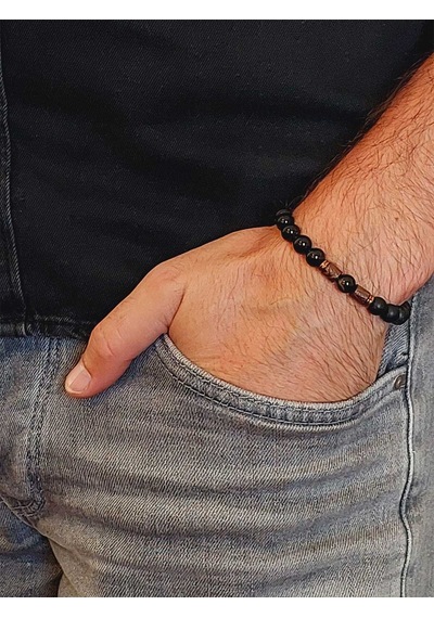 Siyah Akik & Oniks Taşı 8mm Unisex Tasarım Bileklik Hawaii Model Çok Renkli