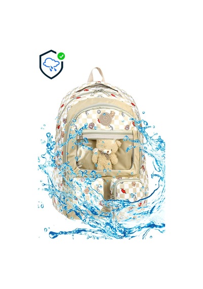 Lilymoon Kız Çocuk Ergonomik Okul Çantası Peluş Ayıcık Charmlı Bej