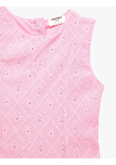 Koton Bürümcük Kumaş Bisiklet Yaka Kolsuz Brodeli Elbise Pembe 6skg80093ak Gül