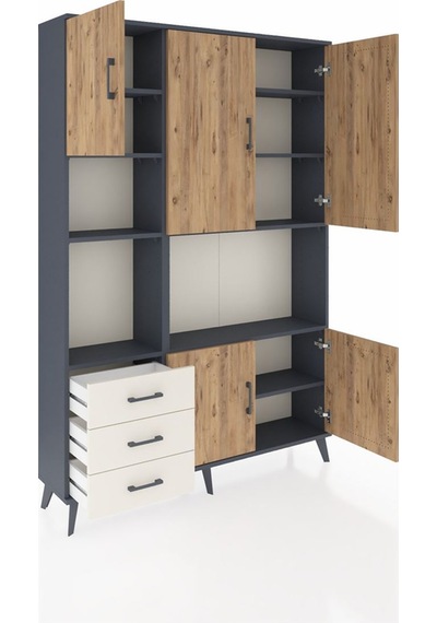 Arges Dolap 9 Raflı 3 Çekmeceli 5 Kapaklı 132x30x195 Antrasit... Antrasit