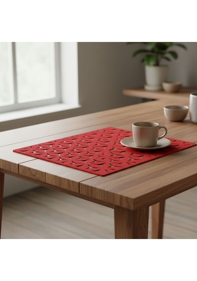 2 Adet Keçe Amerikan Servis Dikdörtgen Supla 33x44 Cm Kırmızı