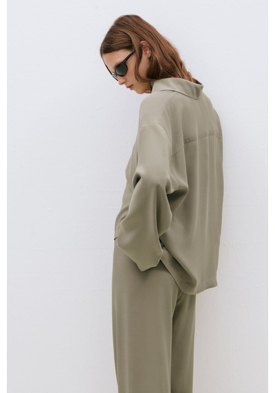 Suud Collection Haki Alessa Polo Yaka Tensel Bluz