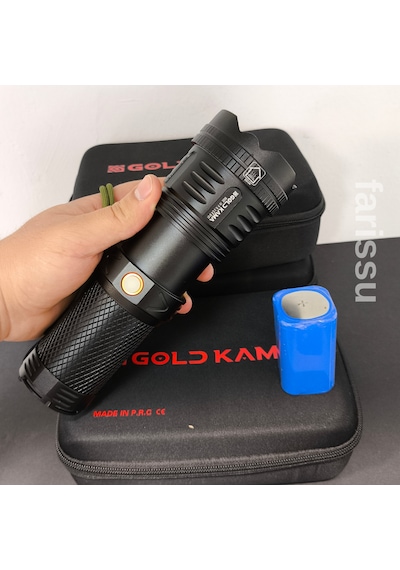 Gold 100W Şarjlı El Feneri 39800 Mah Pil, 3000M Menzil, Süper Parlak Led Siyah