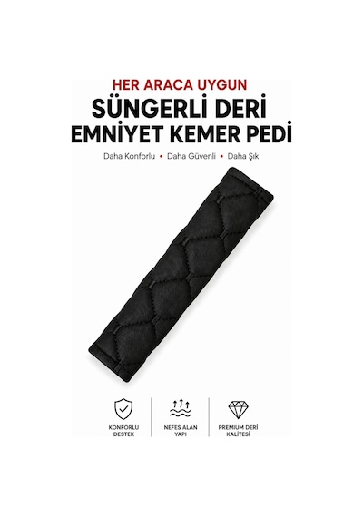 Her Araca Uygun Suni Deri - Süngerli Emniyet Kemer Pedi Siyah-siyah