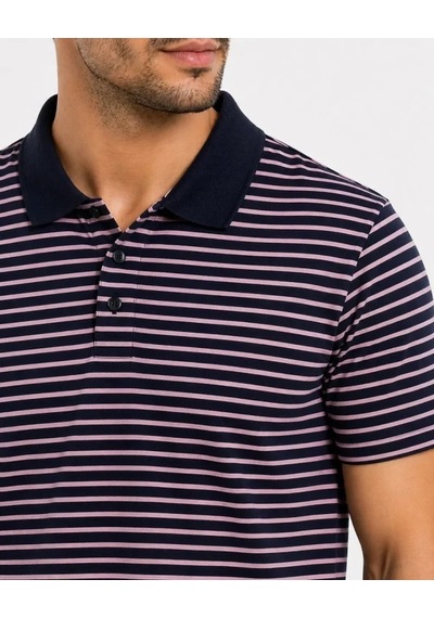 Defymoda Erkek Pike Kumaş Gül Kurusu Çizgili Polo Yaka Tişört Kısa Kol T-shirt - Siyah