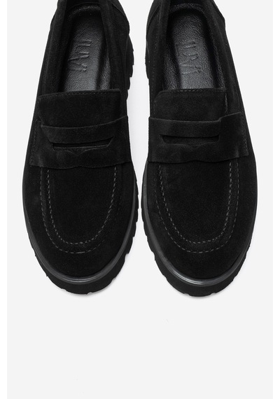 Luvi Shoes Vıonel Siyah Süet Hakiki Deri Kadın Loafer Ayakkabı