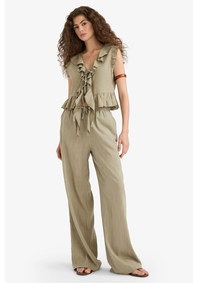 Defacto Wide Leg Çift Cepli Normal Bel Standart Boy Pantolon D1009ax25spkh459 Haki