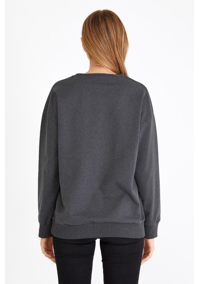 Comeor Kadın Antrasit Basic Bisiklet Yaka Regular Fit Rahat Sweatshirt 001