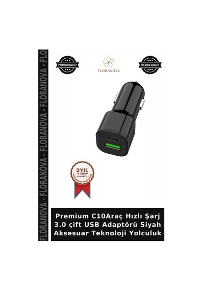 Premium C10araç Hızlı Şarj 3.0 Çift Usb Adaptörü Siyah Aksesuar Teknoloji Yolculuk