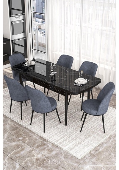 Canisa Concept Kor Serisi 70x114 Açılabilir Mutfak Masası Takımı Siyah Mermer Desen Masa 6 Füme Sandalye Masa Siyah Mermer Sandalyeler Füme Canisa Concept Kor Serisi 70x114 Açılabilir Mutfak Masası Takımı Siyah Mermer Desen Masa 6 Füme Sandalye Masa Siyah Mermer Sandalyeler Füme