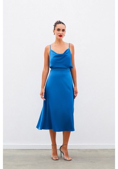 Sateen Midi Boy Saten Etek - İndigo-134963 İndigo