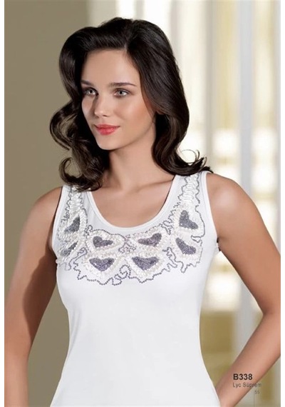 Meks Şahinler Bayan Nakışlı Likralı Atlet B338 - Renk: D2671beyaz / Beden: S/m 12-0530