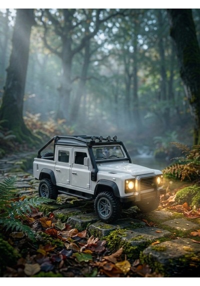 Işıklı Sesli Açılabilir Kapılı Arkası Açık Land Rover Arazi Oyuncak Arabas Çek-Bırak Mekanizmalı Beyaz