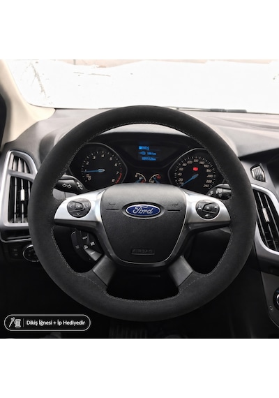 Ford Focus 3 Direksiyon Kılıfı Alcantara Süet Monza Black Serisi Siyah 2011-2018
