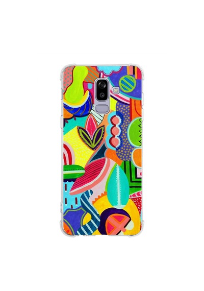 Samsung Galaxy J8 Uyumlu Retro Color 6 Baskılı Şeffaf Köşe Korumalı Antişok Kılıf