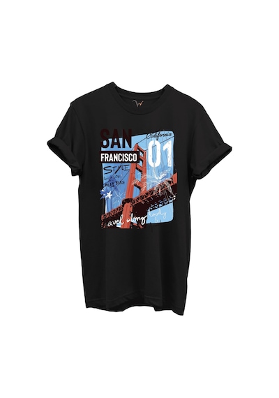 San Francisco California Yazılı Golden Gate Köprüsü Baskılı %100 Pamuk Regular Fit Unisex T-shirt Siyah