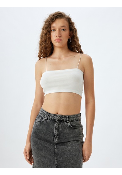Koton Fitilli İp Askılı Slim Fit Crop Kadın Atlet Ekru 5sal30046ık Ekru