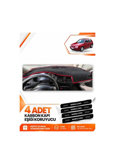 Volkswagen Golf 4 Mk4 1997-2003 Uyumlu Ön Torpido Koruma Kılıfı Örtüsü - Siyah Kırmızı