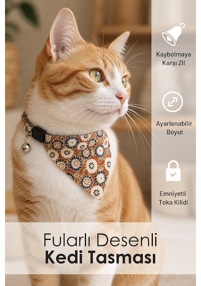 Kiwi Kpo-10410c Fularlı Karışık Desenli Çıngıraklı Kedi Tasması Diğer
