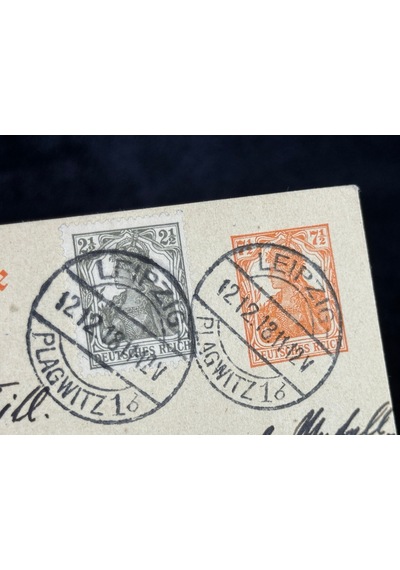 Antiye 1918 Yılından Almanya Germania Pullu 2 1/2 Pfennig Ve Germania 7 1/2 Pfennig Kendinden Pullu Postakartı