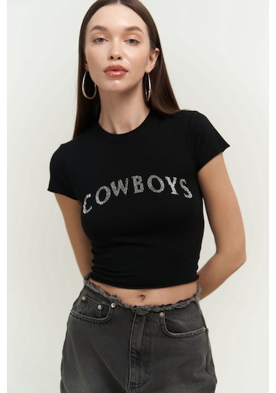 Mai Collection Mai Studios Co. Cowboys Siyah Penye Crop