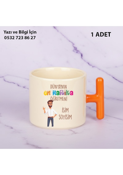 Dünyanın En Harika Öğretmeni Tasarımlı T Kupa Bardak-öğretmenler Günühediye Kişiye Özel İsim Yazılır Turuncu