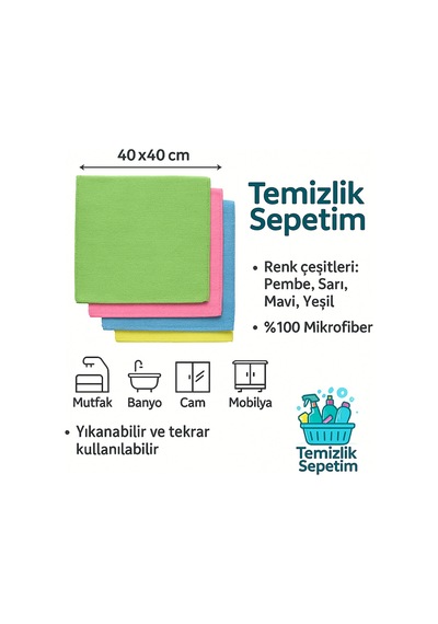 Mikrofiber Temizlik Bezi - 10 Adet - 40x40 Cm Yüksek Emicilik Renkli Çok Amaçlı Bez Diğer