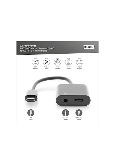 Dıgıtus Usb Type-c Adaptör / Type-c - Usb Type-c + 3,5 Mm Jak