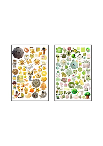 219 Adet 4 Sayfa Pembe, Mor, Sarı Ve Yeşil Renklerde Sticker Seti - Etiket Seti Scrapbook Bullet Journal Çok Renkli