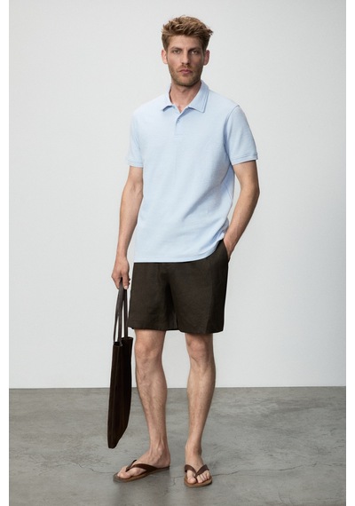 Grimelange Grımelange Mınnutu Erkek Organik Pamuklu Polo Yakalı Regular Fit Mavi T-shirt