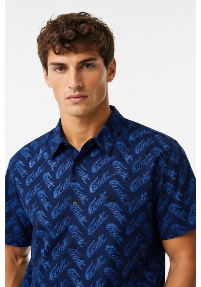 Lacoste Men's Relaxed Fit Navy Shirt Bol Kesim Erkek Kısa Kol Gömlek Lacivert