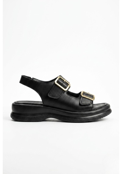 Giamgia Store Kadın Siyah İki Bantlı Kalın Taban Rahat Günlük Sandalet-2357