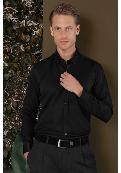 Efor Gk 692 Slim Fit Siyah Klasik Gömlek Siyah