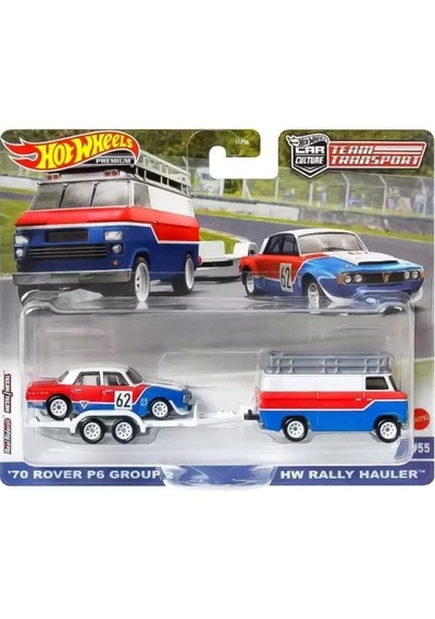 Hot Wheels Premium Car Culture Team Transport '70 Rover P6 Group 2 & Hw Rally Hauler - Hkf45