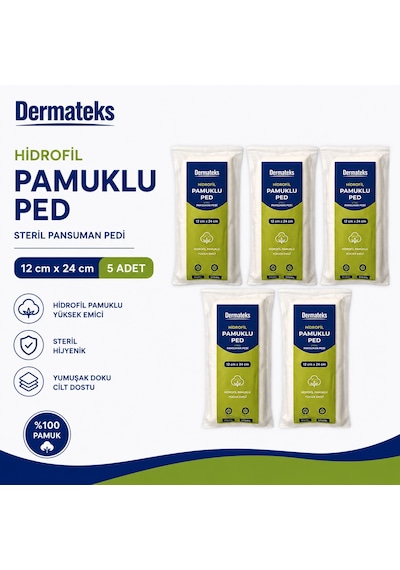 Dermateks Hidrofil Pamuklu Ped 12 24cm Steril Pansuman Pedi 5 Adet