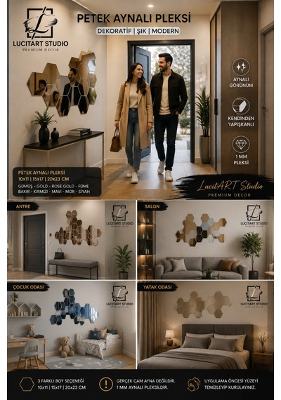 Lucitart Aynalı Pleksi Petek Duvar Dekoru Kendinden Yapışkanlı Dekoratif Altıgen Ayna Tekli 9 Renk 10x11 - 15x17 - 20x23 Cm Siyah Lucitart Aynalı Pleksi Petek Duvar Dekoru Kendinden Yapışkanlı Dekoratif Altıgen Ayna Tekli 9 Renk 10x11 - 15x17 - 20x23 Cm Siyah